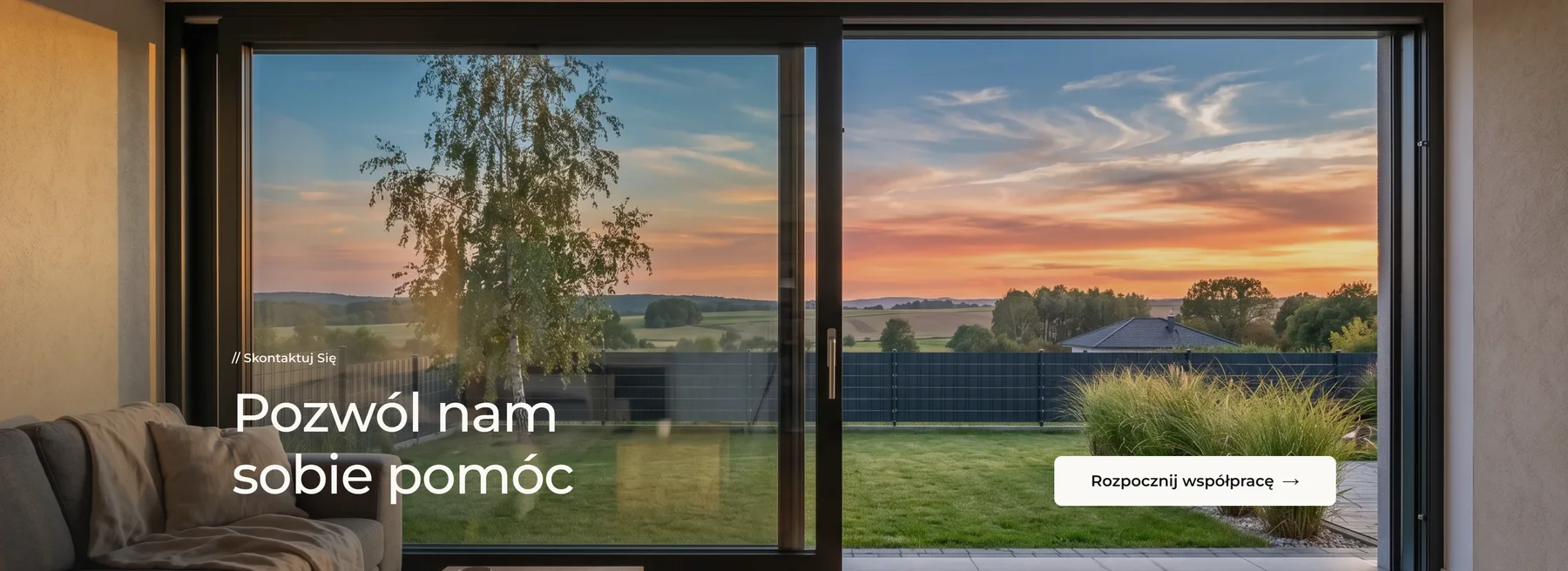 Sekcja kontaktowa Easy Open „Pozwól nam sobie pomóc” z przyciskiem rozpoczęcia współpracy